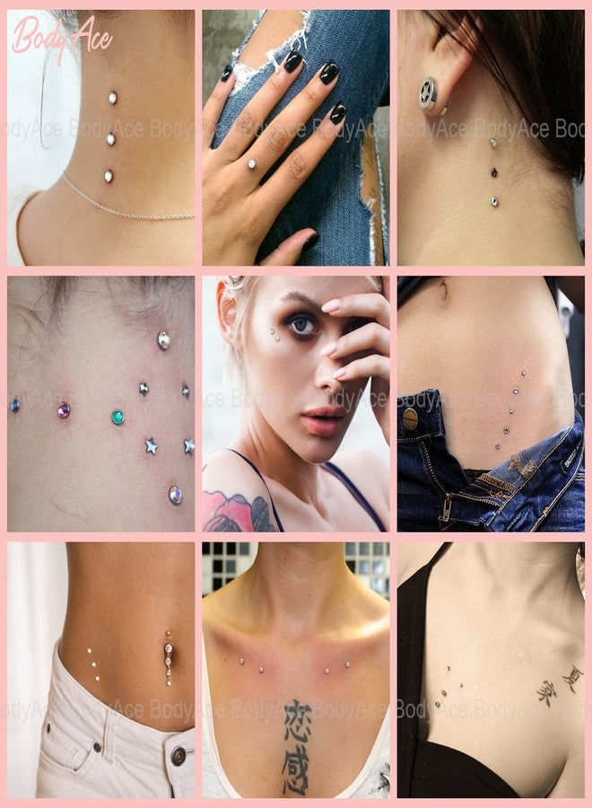 BodyAce 14G 10-12Pcs Surgical Steel Dermal Anchor Tops, Internally Threaded Dermal Piercing Jewelry Base, Cubic Zircon Implant Skin Piercing Kits (4mm Dermal Tops) - Image 3